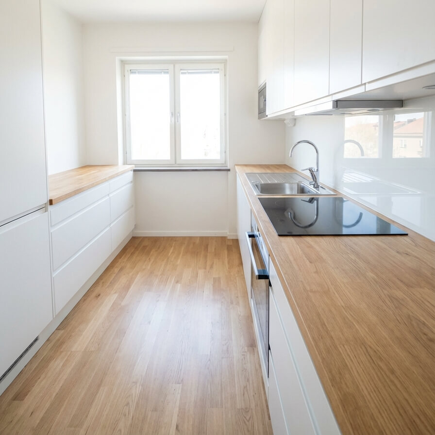 Avflyttningsstädning av lägenhet i Stockholm – kök efter professionell städning av SVEFAB