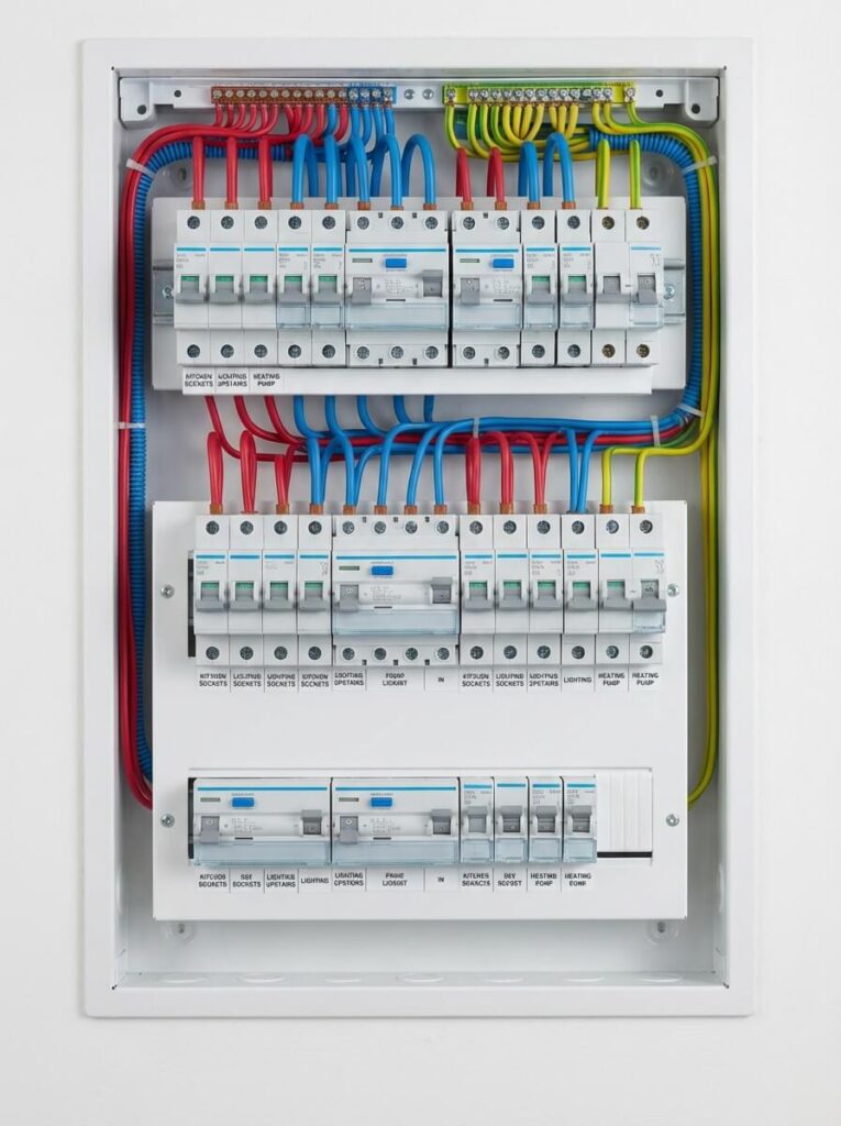 odern elcentral med automatsäkringar och jordfelsbrytare installerad av SVEFAB i Stockholmsfastighet