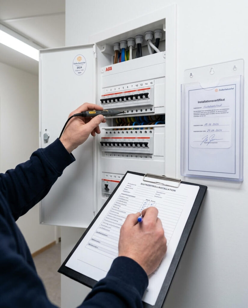 Auktoriserad SVEFAB-elektriker dokumenterar elinstallation enligt elsäkerhetsföreskrifter