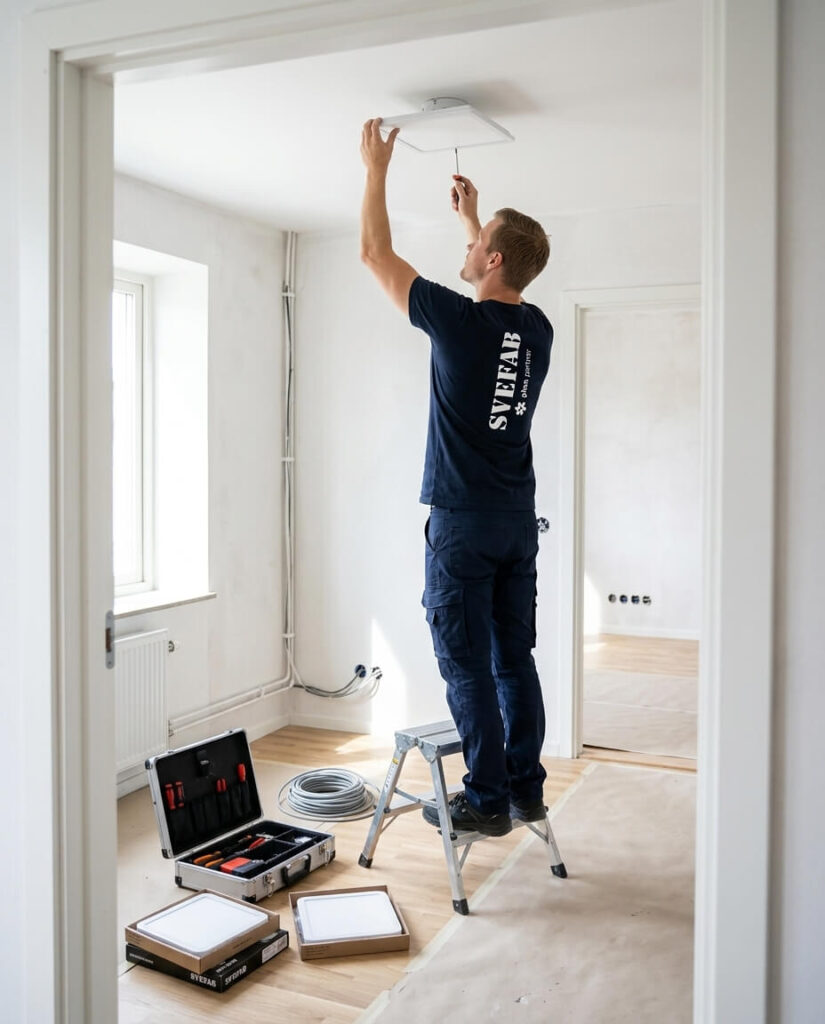 SVEFAB-elektriker utför elinstallation vid renovering av lägenhet i fastighet