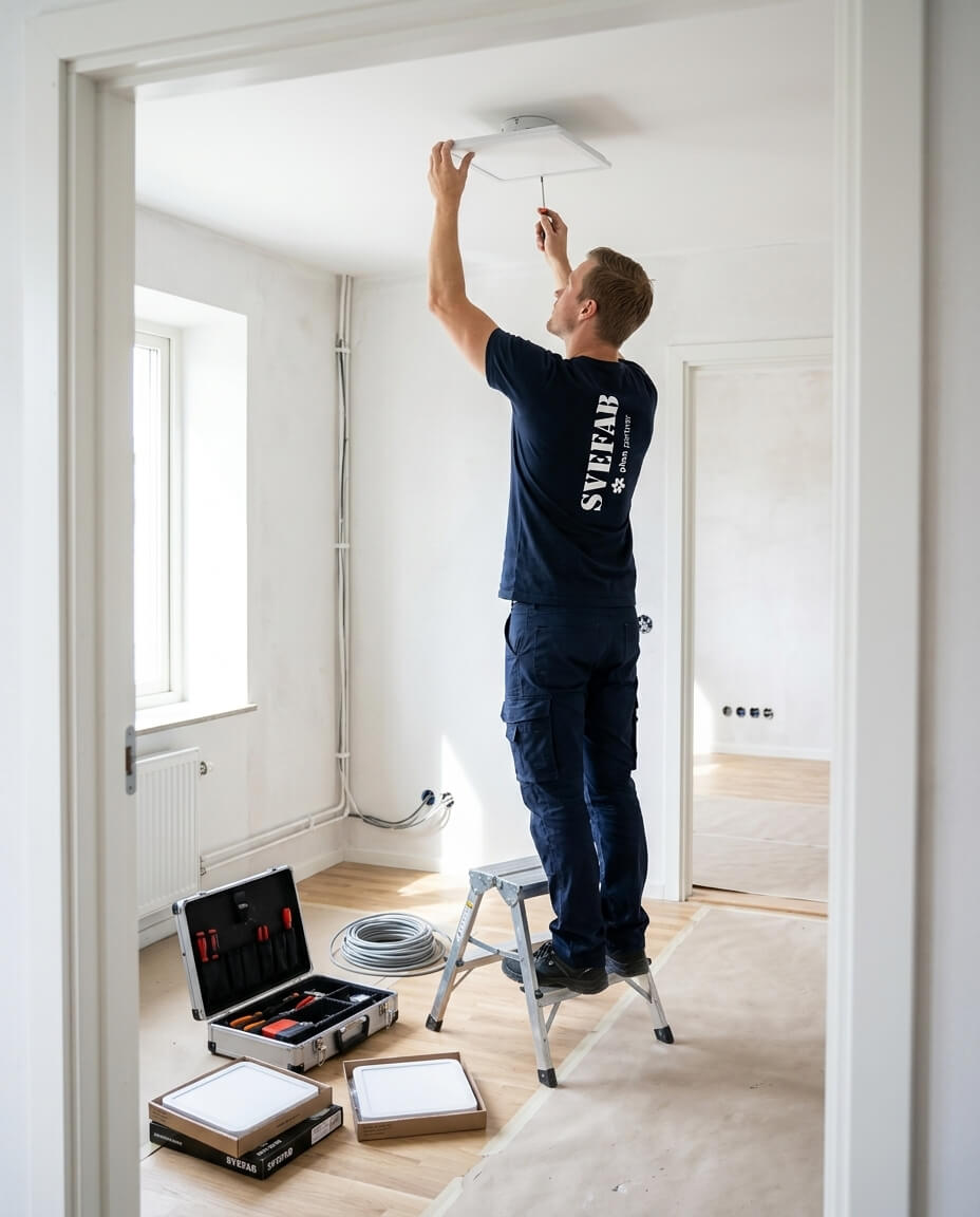 SVEFAB-elektriker utför elinstallation vid renovering av lägenhet i fastighet