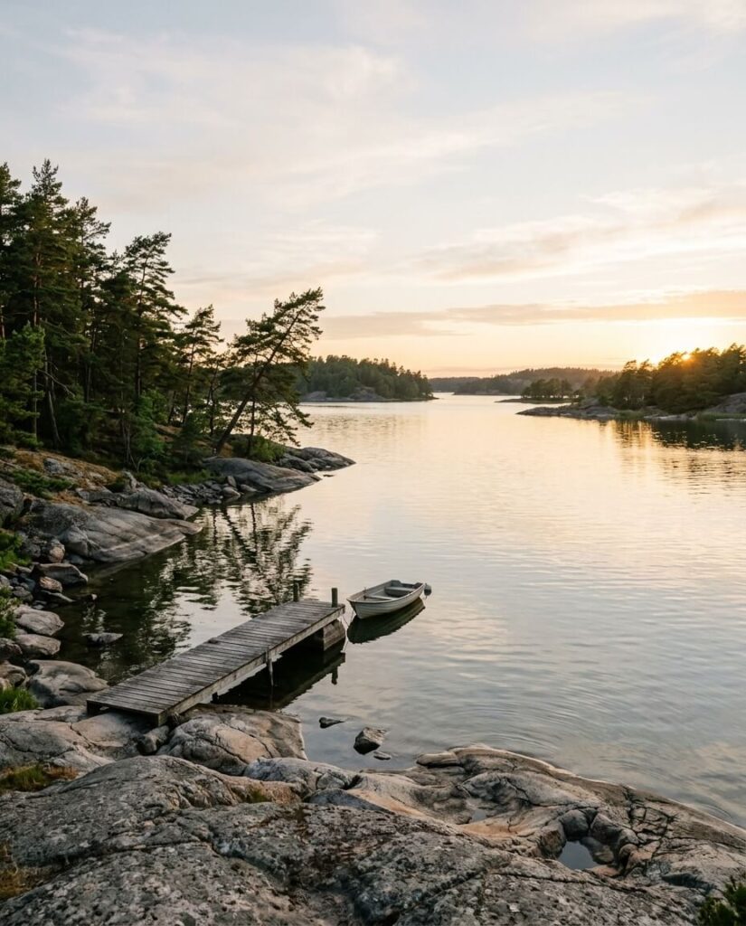 Skärgårdsvy i Roslagen en sommarkväll