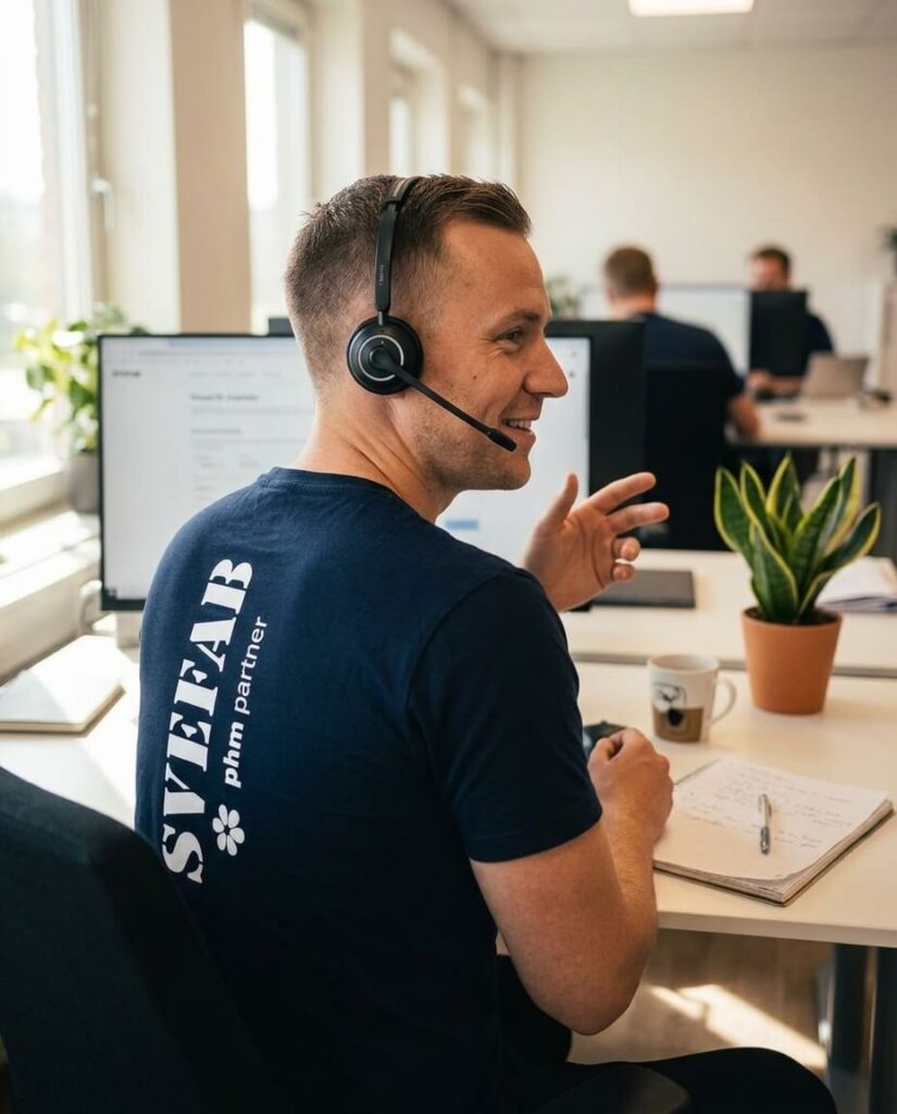 Medarbetare från SVEFAB i telefonsamtal med en boende